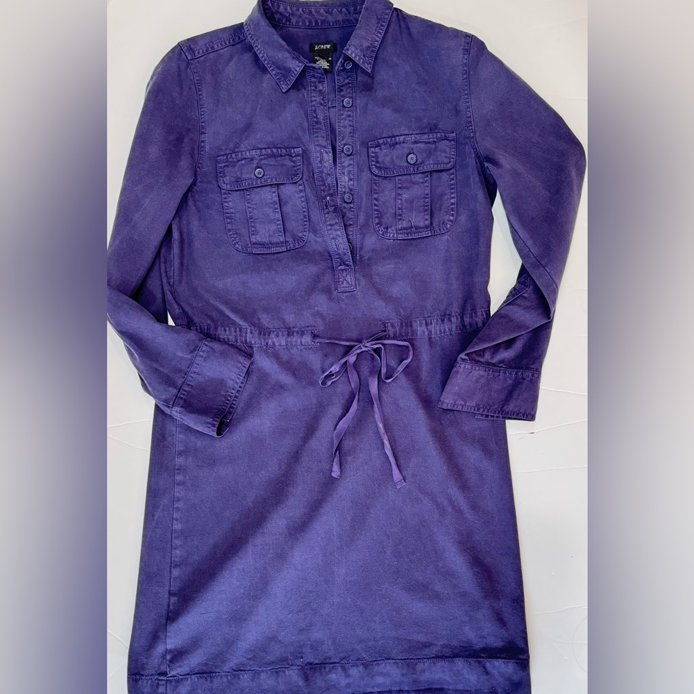 J.Crew Purple Utility Shirt Dress Drawstring Waist Size 2